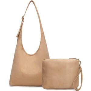 Women Suede Khaki Imported Vegan Leather Soft Foldable Shoulder Slouchy Bag